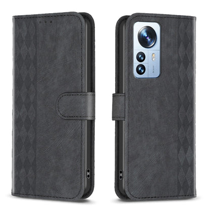 For Xiaomi 12 Pro Plaid Embossed Leather Phone Case(Black) - 12 Pro Cases by buy2fix | Online Shopping UK | buy2fix