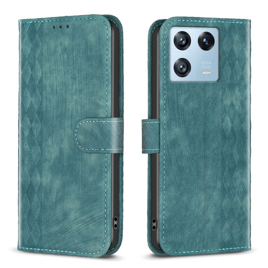 For Xiaomi 13 Pro Plaid Embossed Leather Phone Case(Green) - 13 Pro Cases by buy2fix | Online Shopping UK | buy2fix