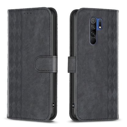 For Xiaomi Redmi 9 Plaid Embossed Leather Phone Case(Black) - Xiaomi Cases by buy2fix | Online Shopping UK | buy2fix