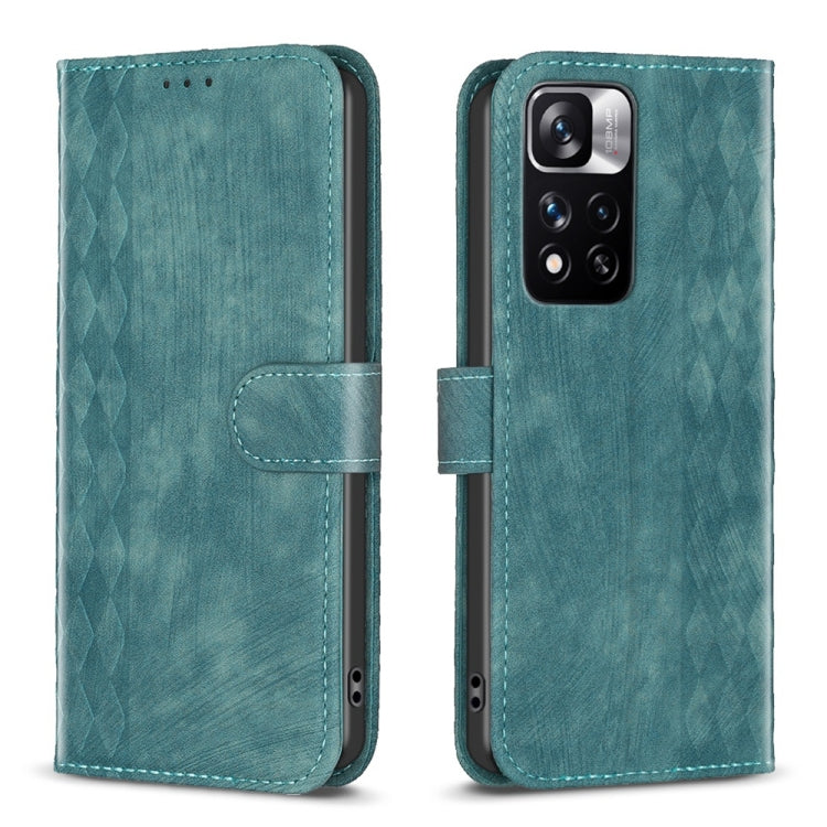 For Xiaomi Redmi Note 11 Pro Plaid Embossed Leather Phone Case(Green) - Redmi Note 11 Pro Case by buy2fix | Online Shopping UK | buy2fix