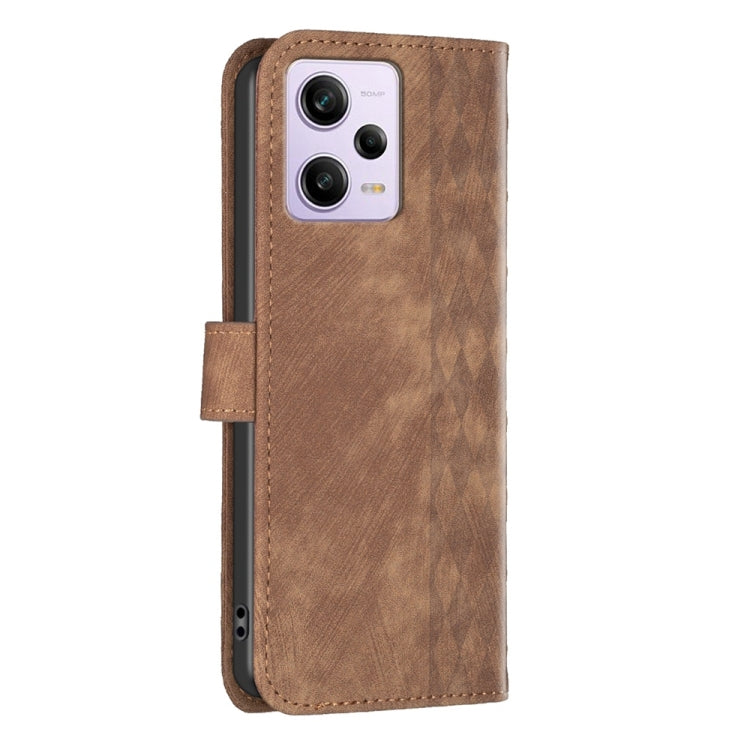 For Xiaomi Redmi Note 12 Pro Global Plaid Embossed Leather Phone Case(Brown) - Note 12 Pro Cases by buy2fix | Online Shopping UK | buy2fix