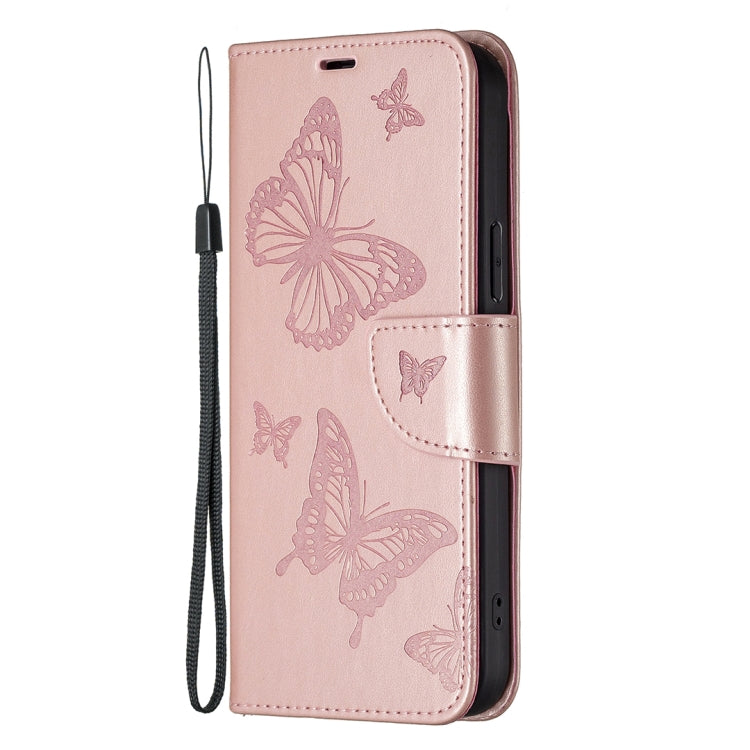 For Xiaomi Redmi 12 4G Two Butterflies Embossing Leather Phone Case(Rose Gold) - Xiaomi Cases by buy2fix | Online Shopping UK | buy2fix