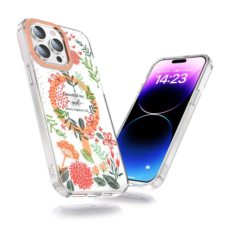 For iPhone 12 Pro Max MagSafe Magnetic TPU Phone Case(Red Flowers and Green Leaves) - iPhone 12 Pro Max Cases by buy2fix | Online Shopping UK | buy2fix