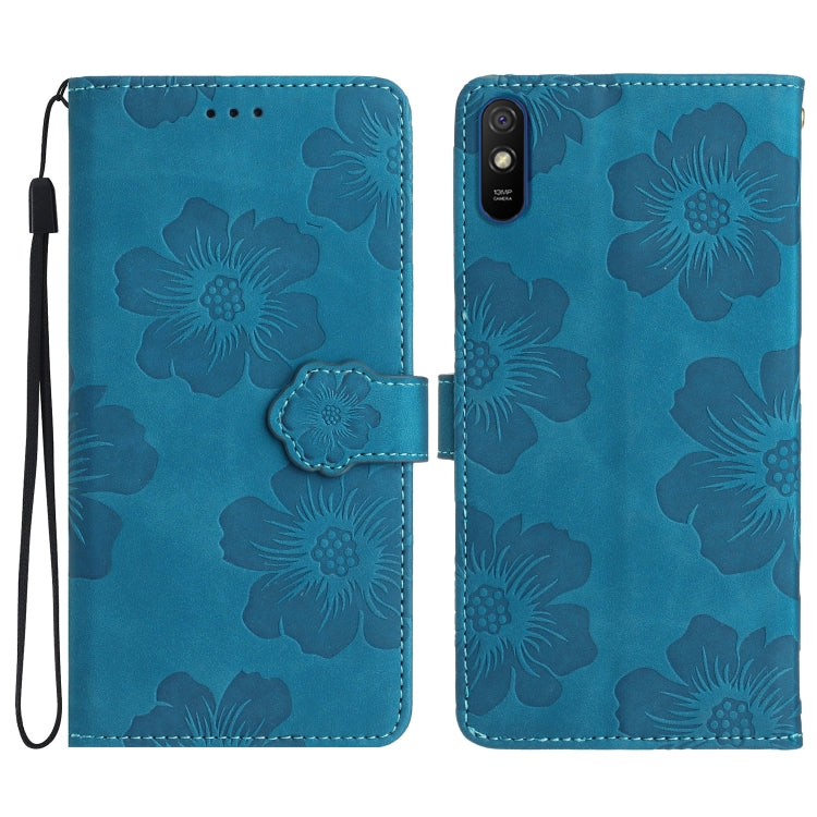 For Xiaomi Redmi 9A Flower Embossing Pattern Leather Phone Case(Blue) - Xiaomi Cases by buy2fix | Online Shopping UK | buy2fix