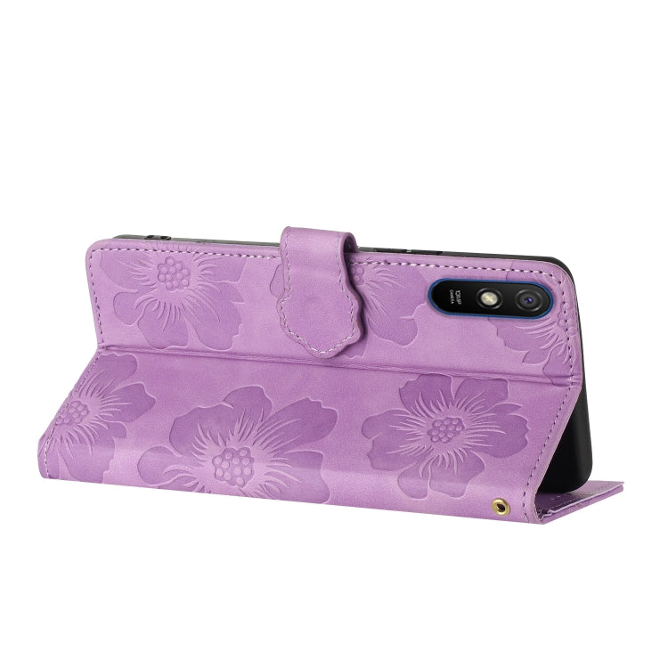 For Xiaomi Redmi 9A Flower Embossing Pattern Leather Phone Case(Purple) - Xiaomi Cases by buy2fix | Online Shopping UK | buy2fix