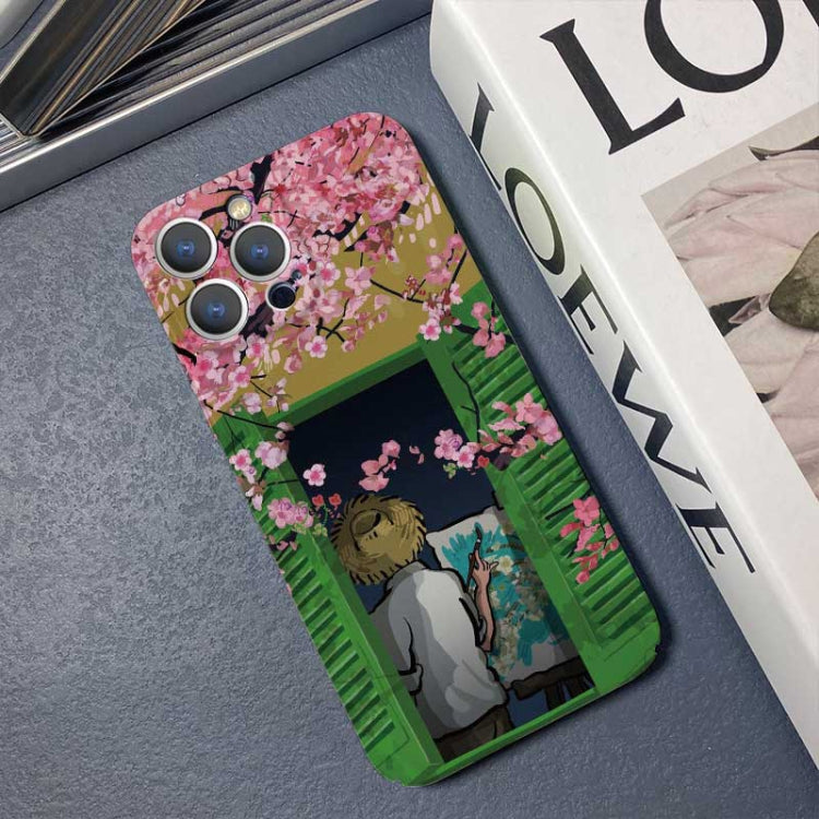 For iPhone 11 Precise Hole Oil Painting Pattern PC Phone Case(Peach Blossom) - iPhone 11 Cases by buy2fix | Online Shopping UK | buy2fix