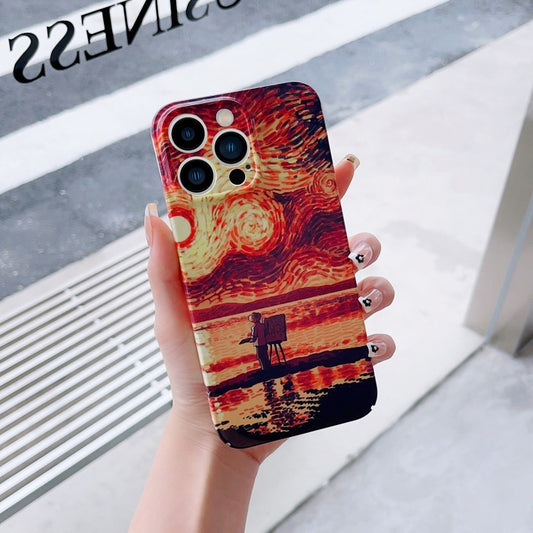 For iPhone XR Precise Hole Oil Painting Pattern PC Phone Case(Sunset) - More iPhone Cases by buy2fix | Online Shopping UK | buy2fix