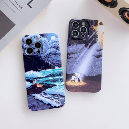 For iPhone 12 Precise Hole Oil Painting Pattern PC Phone Case(Sunset) - iPhone 12 / 12 Pro Cases by buy2fix | Online Shopping UK | buy2fix