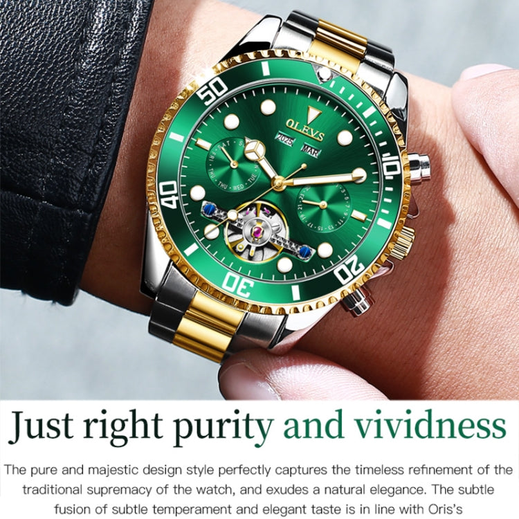 OLEVS 6605 Men Multifunctional Waterproof Mechanical Watch(Green) - Metal Strap Watches by OLEVS | Online Shopping UK | buy2fix