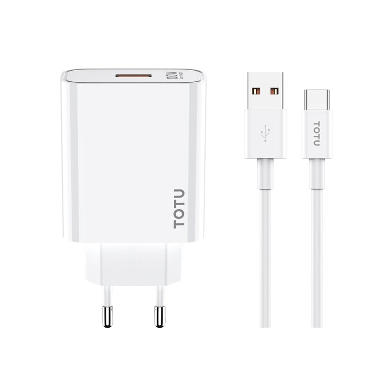 TOTU W123 100W USB Port Travel Charger with USB to USB -C / Type-C Data Cable Set, Specification:EU Plug(White) - USB Charger by TOTUDESIGN | Online Shopping UK | buy2fix
