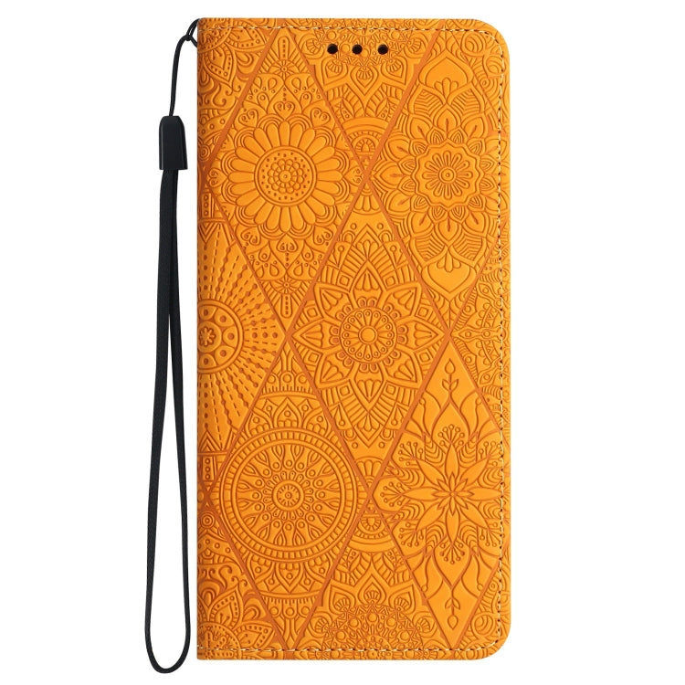 For Xiaomi Redmi 12C Ethnic Embossed Adsorption Leather Phone Case(Yellow) - Xiaomi Cases by buy2fix | Online Shopping UK | buy2fix