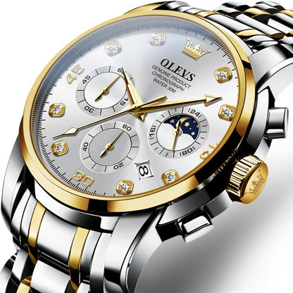 OLEVS 2889 Men Multifunctional Luminous Waterproof Quartz Watch(White + Gold) - Metal Strap Watches by OLEVS | Online Shopping UK | buy2fix