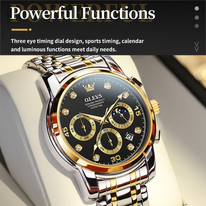 OLEVS 2889 Men Multifunctional Luminous Waterproof Quartz Watch(Black + Gold) - Metal Strap Watches by OLEVS | Online Shopping UK | buy2fix