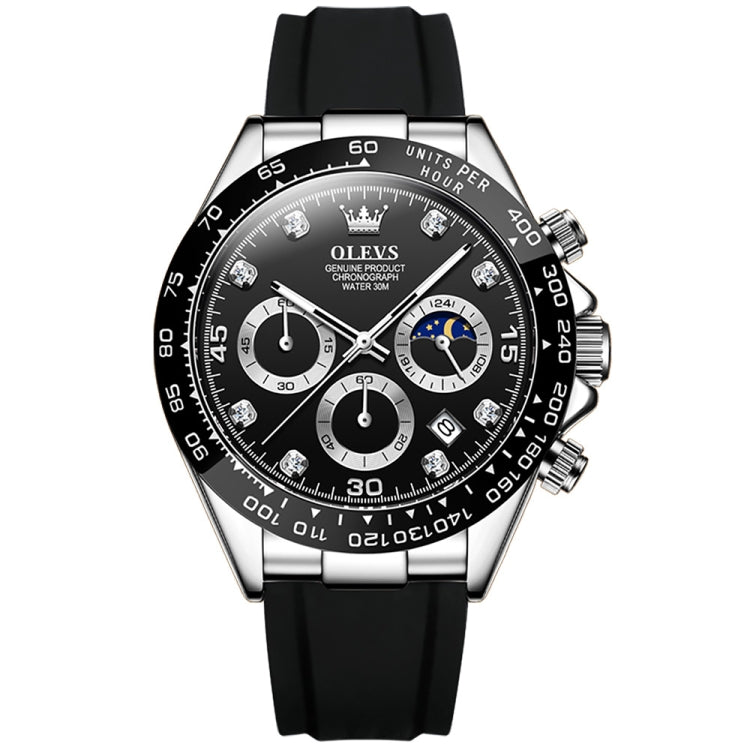 OLEVS 2875 Men Multifunctional Sports Chronograph Waterproof Quartz Watch(Black) - Silicone Strap Watches by OLEVS | Online Shopping UK | buy2fix