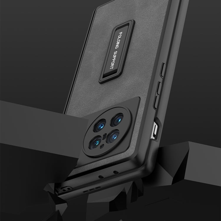 For vivo X Fold GKK Integrated Peep-proof Fold Full Coverage Leather Phone Case with Holder(Black) - vivo Cases by GKK | Online Shopping UK | buy2fix