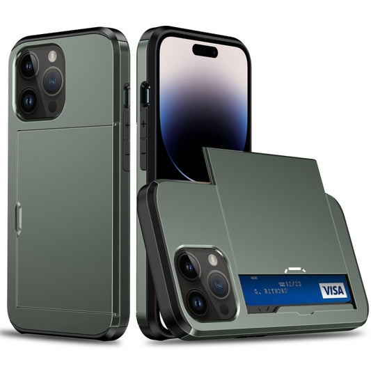 For iPhone 15 Pro Max Shockproof Armor Phone Case with Slide Card Slot(Army Green) - iPhone 15 Pro Max Cases by buy2fix | Online Shopping UK | buy2fix