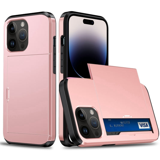 For iPhone 15 Pro Max Shockproof Armor Phone Case with Slide Card Slot(Rose Gold) - iPhone 15 Pro Max Cases by buy2fix | Online Shopping UK | buy2fix