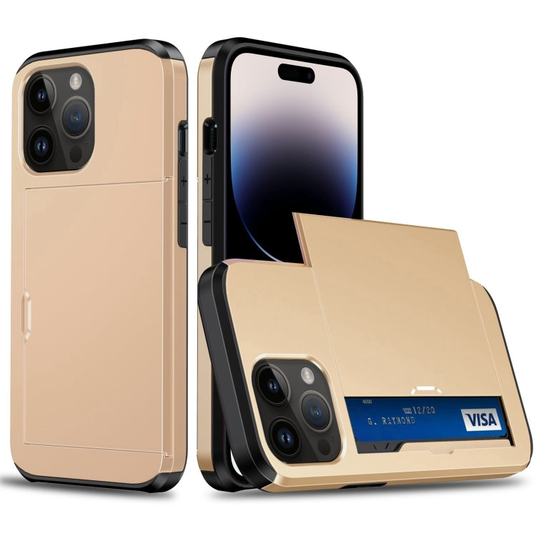 For iPhone 15 Pro Shockproof Armor Phone Case with Slide Card Slot(Gold) - iPhone 15 Pro Cases by buy2fix | Online Shopping UK | buy2fix