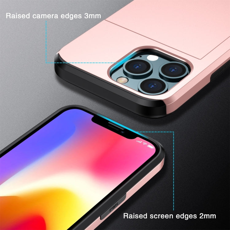 For iPhone 15 Shockproof Armor Phone Case with Slide Card Slot(Rose Gold) - iPhone 15 Cases by buy2fix | Online Shopping UK | buy2fix