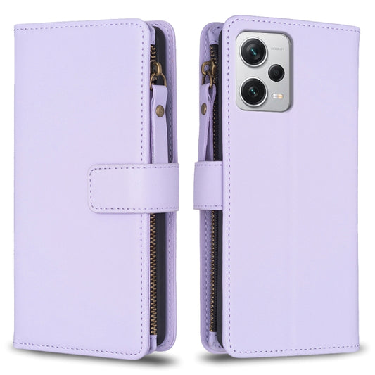 For Xiaomi Redmi Note 12 Pro+ 5G Global 9 Card Slots Zipper Wallet Leather Flip Phone Case(Light Purple) - Note 12 Pro+ Cases by buy2fix | Online Shopping UK | buy2fix