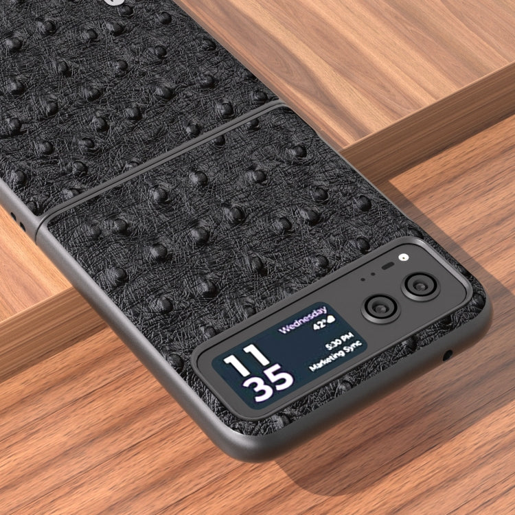 For Motorola Razr 40 ABEEL Genuine Leather Ostrich Texture Phone Case(Black) - Motorola Cases by buy2fix | Online Shopping UK | buy2fix