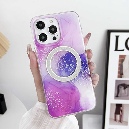 For iPhone 15 Dual-side IMD Marble Magsafe Phone Case(Smudged Purple) - iPhone 15 Cases by buy2fix | Online Shopping UK | buy2fix