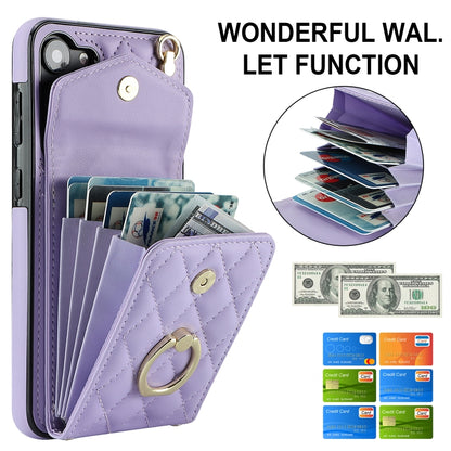 For Samsung Galaxy S23+ 5G Rhombic Texture Card Bag Phone Case with Long Lanyard(Light Purple) - Galaxy S23+ 5G Cases by buy2fix | Online Shopping UK | buy2fix