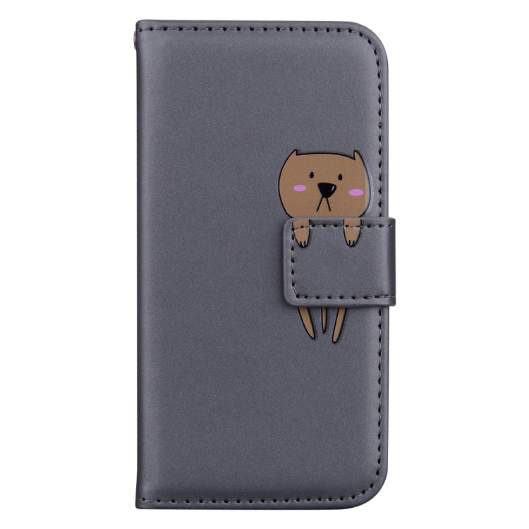 For iPhone 15 Pro Max Cartoon Buckle Horizontal Flip Leather Phone Case(Grey) - iPhone 15 Pro Max Cases by buy2fix | Online Shopping UK | buy2fix