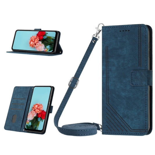 For Infinix Note 30i Skin Feel Stripe Pattern Leather Phone Case with Lanyard(Blue) - Infinix Cases by buy2fix | Online Shopping UK | buy2fix