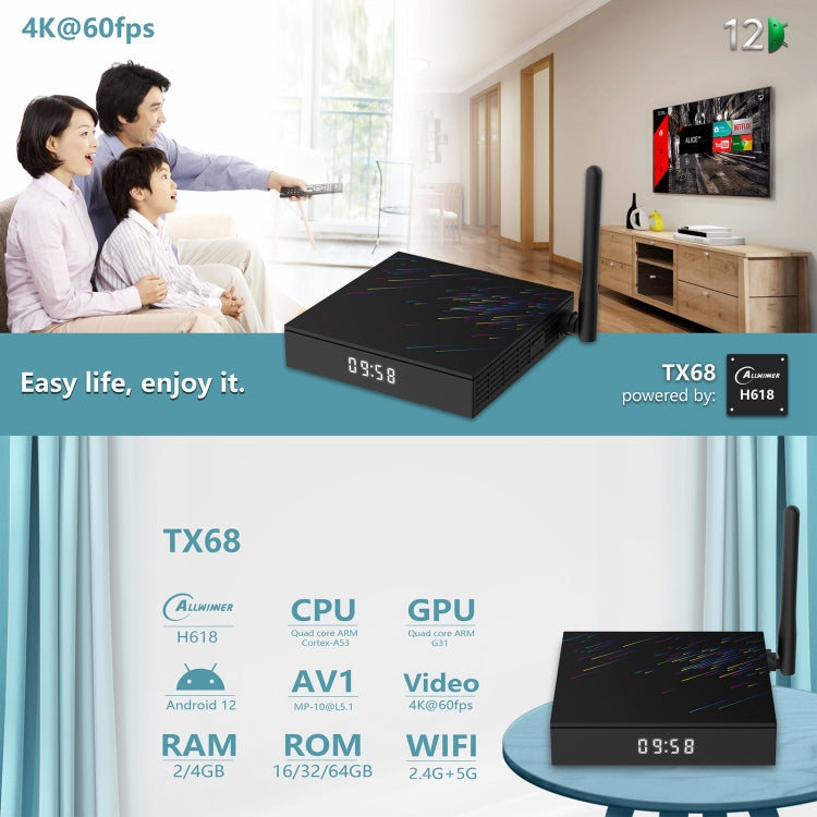 H618-TX68 Android 12.0 Allwinner H618 Quad Core Smart TV Box, Memory:4GB+32GB(UK Plug) - Allwinner H6 by buy2fix | Online Shopping UK | buy2fix