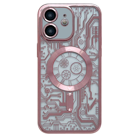 For iPhone 11 Electroplated Circuit Board Pattern MagSafe Phone Case(Pink) - iPhone 11 Cases by buy2fix | Online Shopping UK | buy2fix