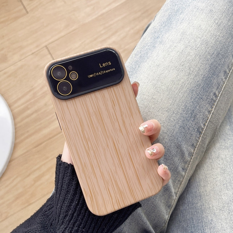 For iPhone 12 Wood Grain TPU Phone Case with Lens Film(Khaki) - iPhone 12 / 12 Pro Cases by buy2fix | Online Shopping UK | buy2fix