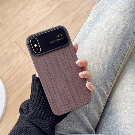 For iPhone XS Max Wood Grain TPU Phone Case with Lens Film(Grey) - More iPhone Cases by buy2fix | Online Shopping UK | buy2fix