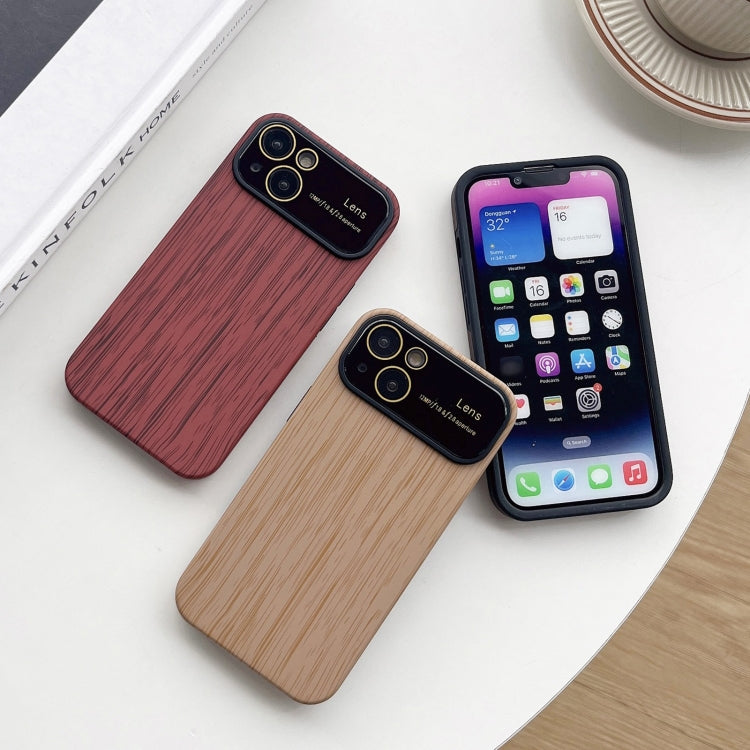 For iPhone 12 Pro Wood Grain TPU Phone Case with Lens Film(Red) - iPhone 12 / 12 Pro Cases by buy2fix | Online Shopping UK | buy2fix