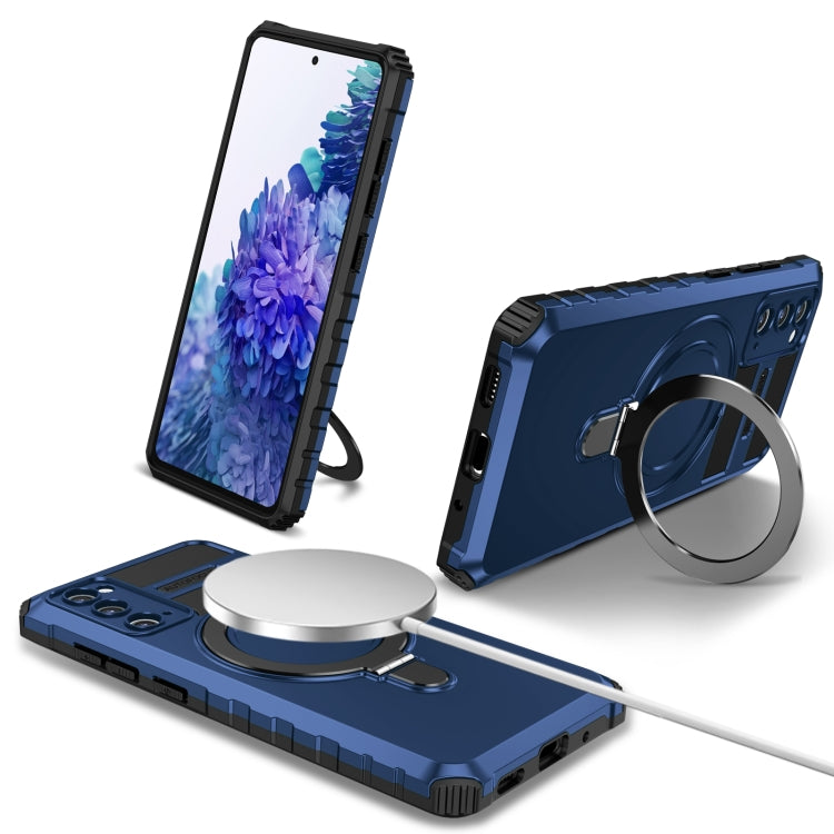 For Samsung Galaxy S20 FE MagSafe Magnetic Holder Phone Case(Blue) - Galaxy S20 FE Cases by buy2fix | Online Shopping UK | buy2fix