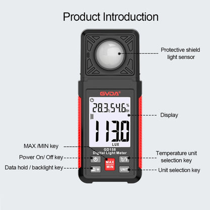 GVDA GD158 200000Lux Digital Light Meter Tester Brightness Photometer - Light & Sound Meter by GVDA | Online Shopping UK | buy2fix