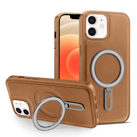 For iPhone 12 / 12 Pro MagSafe Magnetic Holder Phone Case(Brown) - iPhone 12 / 12 Pro Cases by buy2fix | Online Shopping UK | buy2fix