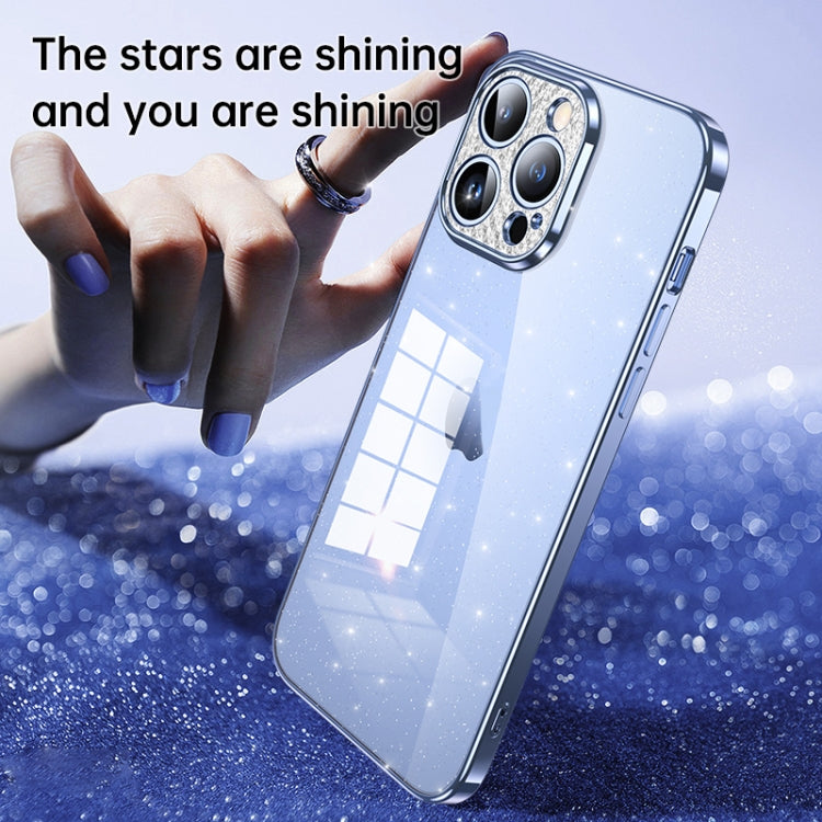 For iPhone 14 SULADA Electroplated Transparent Glittery TPU Phone Case(Blue) - iPhone 14 Cases by SULADA | Online Shopping UK | buy2fix