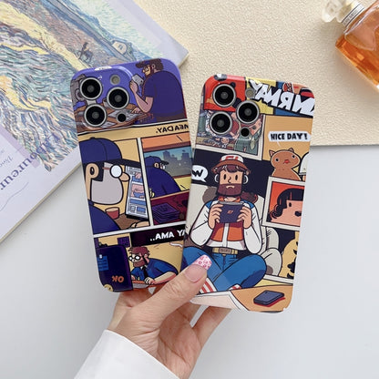 For iPhone 14 Pro Max Painted Pattern Precise Hole PC Phone Case(Orange Paint Astronaut) - iPhone 14 Pro Max Cases by buy2fix | Online Shopping UK | buy2fix