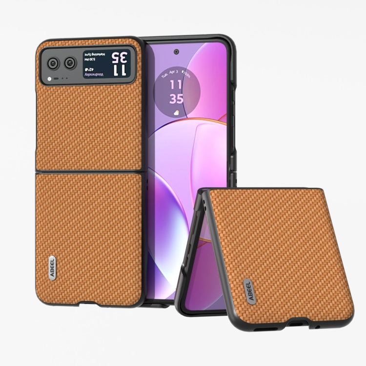 For Motorola Razr 40 ABELL Carbon Fiber Protective Phone Case(Light Brown) - Motorola Cases by buy2fix | Online Shopping UK | buy2fix