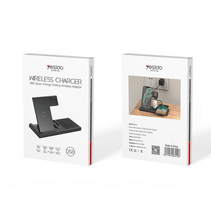Yesido DS13 18W 4 in 1 Multifunctional Foldable Desktop Wireless Charging Stand(Black) - Wireless Charger by Yesido | Online Shopping UK | buy2fix