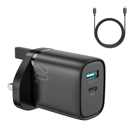 JOYROOM L-QP2011 20W USB+USB-C/Type-C Fast Charger with Cable Set, UK Plug(Black) - USB Charger by JOYROOM | Online Shopping UK | buy2fix