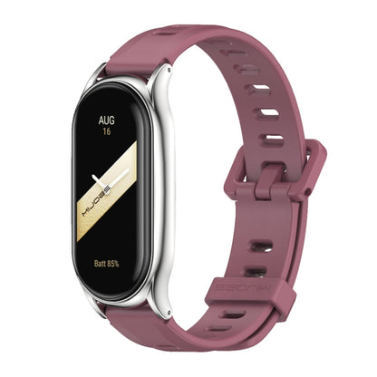 For Xiaomi Mi Band 8 Mijobs Plus Case Flat Hole Silicone Watch Band(Wine Red Silver) - Watch Bands by MIJOBS | Online Shopping UK | buy2fix