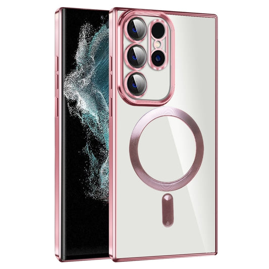 For Samsung Galaxy S22 Ultra 5G CD Texture Plating TPU MagSafe Phone Case with Lens Film(Pink) - Galaxy S22 Ultra 5G Cases by buy2fix | Online Shopping UK | buy2fix