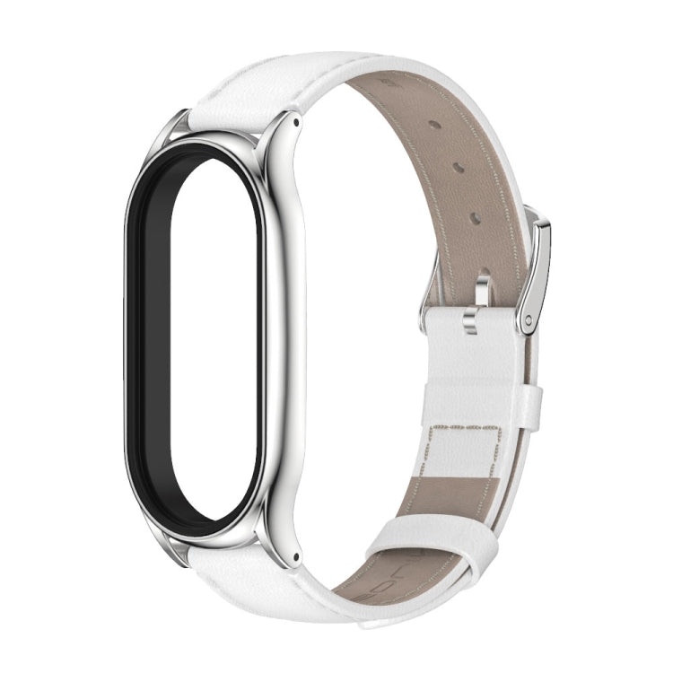 For Xiaomi Mi Band 8 Mijobs Plus Case Genuine Leather Watch Band(White Silver) - Watch Bands by MIJOBS | Online Shopping UK | buy2fix