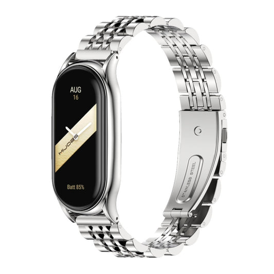 For Xiaomi Mi Band 8 Mijobs Plus Case Seven Bead Metal Stainless Steel Watch Band(Silver) - Watch Bands by MIJOBS | Online Shopping UK | buy2fix