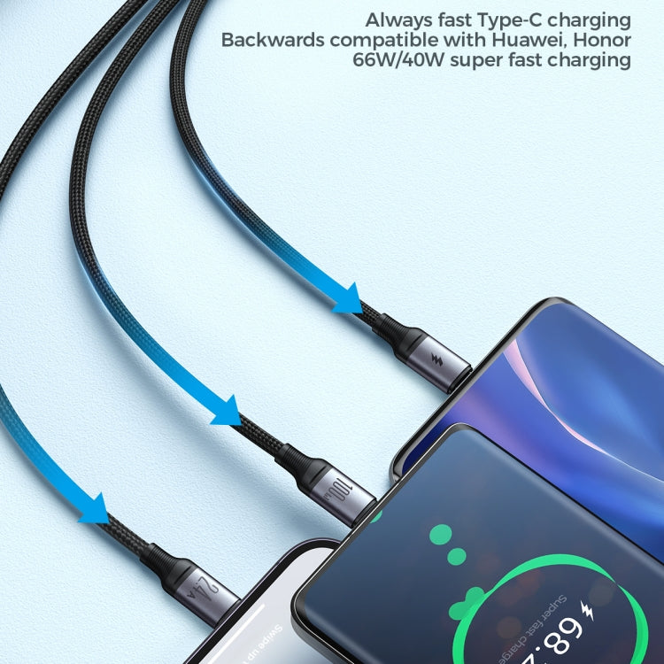 JOYROOM A21 100W USB to 8 Pin+Type-C+Micro USB 3 in 1 Charging Cable, Length: 1.2m(Black) - Multifunction Cable by JOYROOM | Online Shopping UK | buy2fix