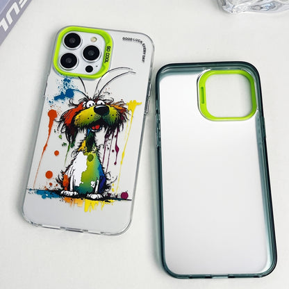 For iPhone 15 Pro Max Double Layer Color Silver Series Animal Oil Painting Phone Case(White Dog) - iPhone 15 Pro Max Cases by buy2fix | Online Shopping UK | buy2fix