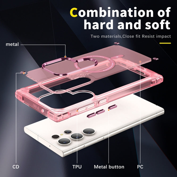 For Samsung Galaxy S22 Ultra 5G Skin Feel TPU + PC MagSafe Magnetic Phone Case(Transparent Pink) - Galaxy S22 Ultra 5G Cases by buy2fix | Online Shopping UK | buy2fix