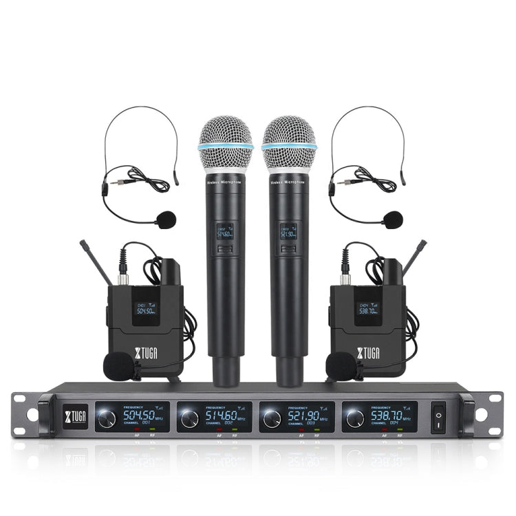 XTUGA A140-HB Wireless Microphone System 4 Channel Handheld Lavalier Headset Microphone(EU Plug) - Microphone by XTUGA | Online Shopping UK | buy2fix